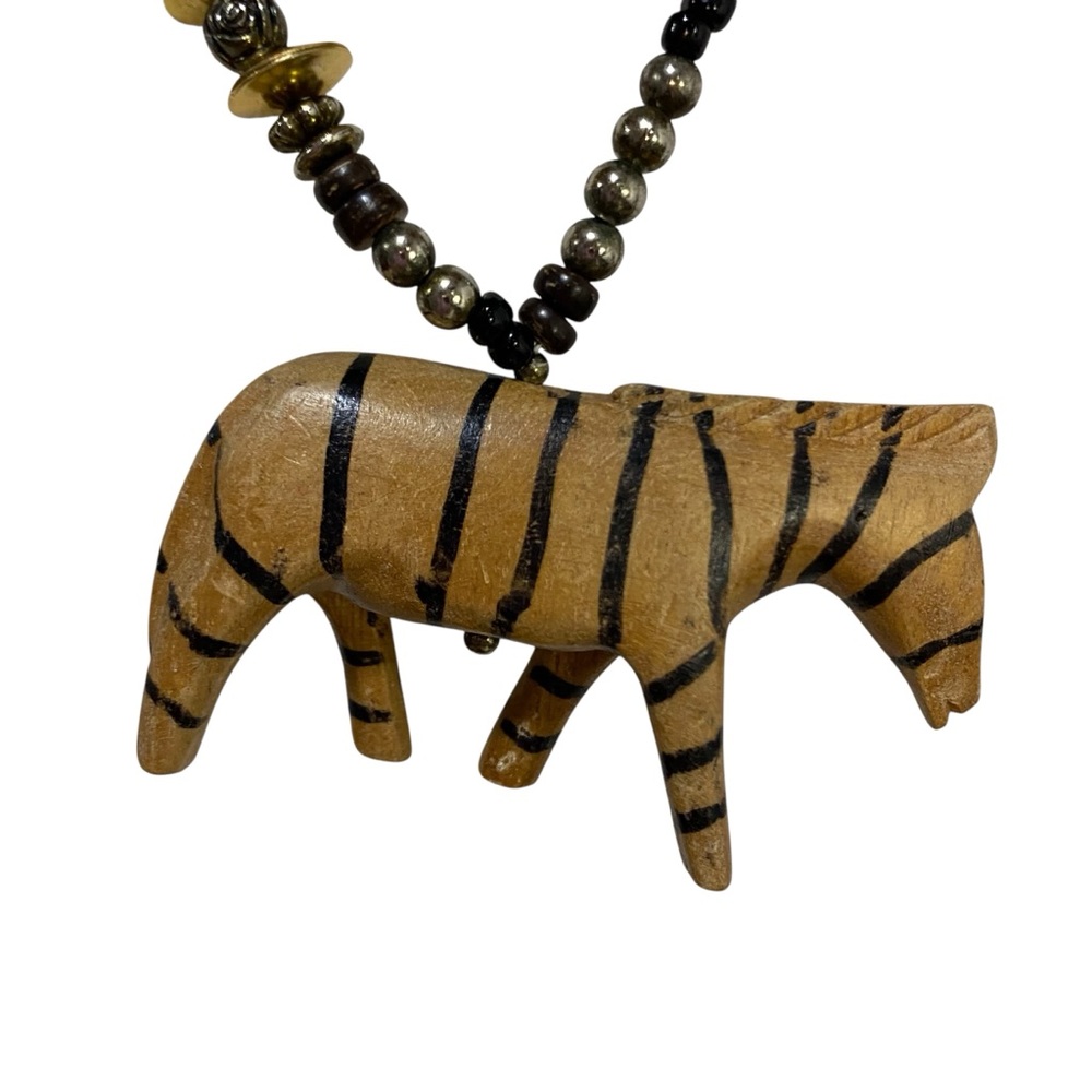 Boho Zebra Pendant Beaded Necklace - Brown - Picture 7 of 15